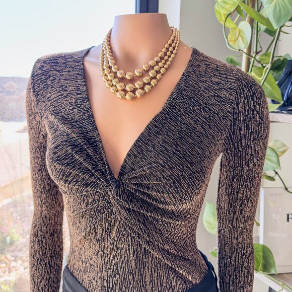 NWT Miami of Francescas Metallic Twist Front Stretch Long Sleeve Body Suit-Small - Picture 10 of 11